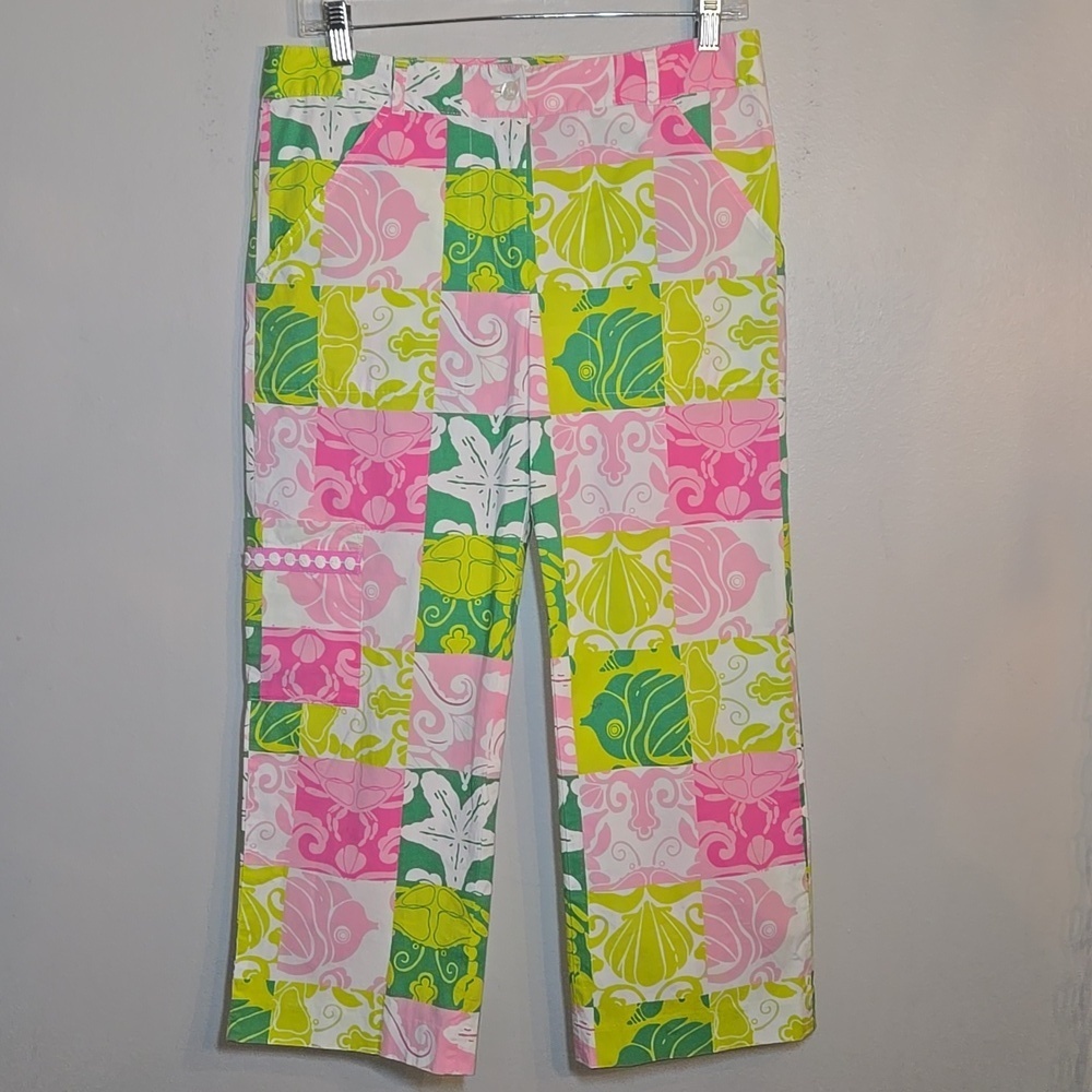 Lilly Pulitzer Sea Life Ocean Patchwork Capris Cropped Vintage Cotton Pants